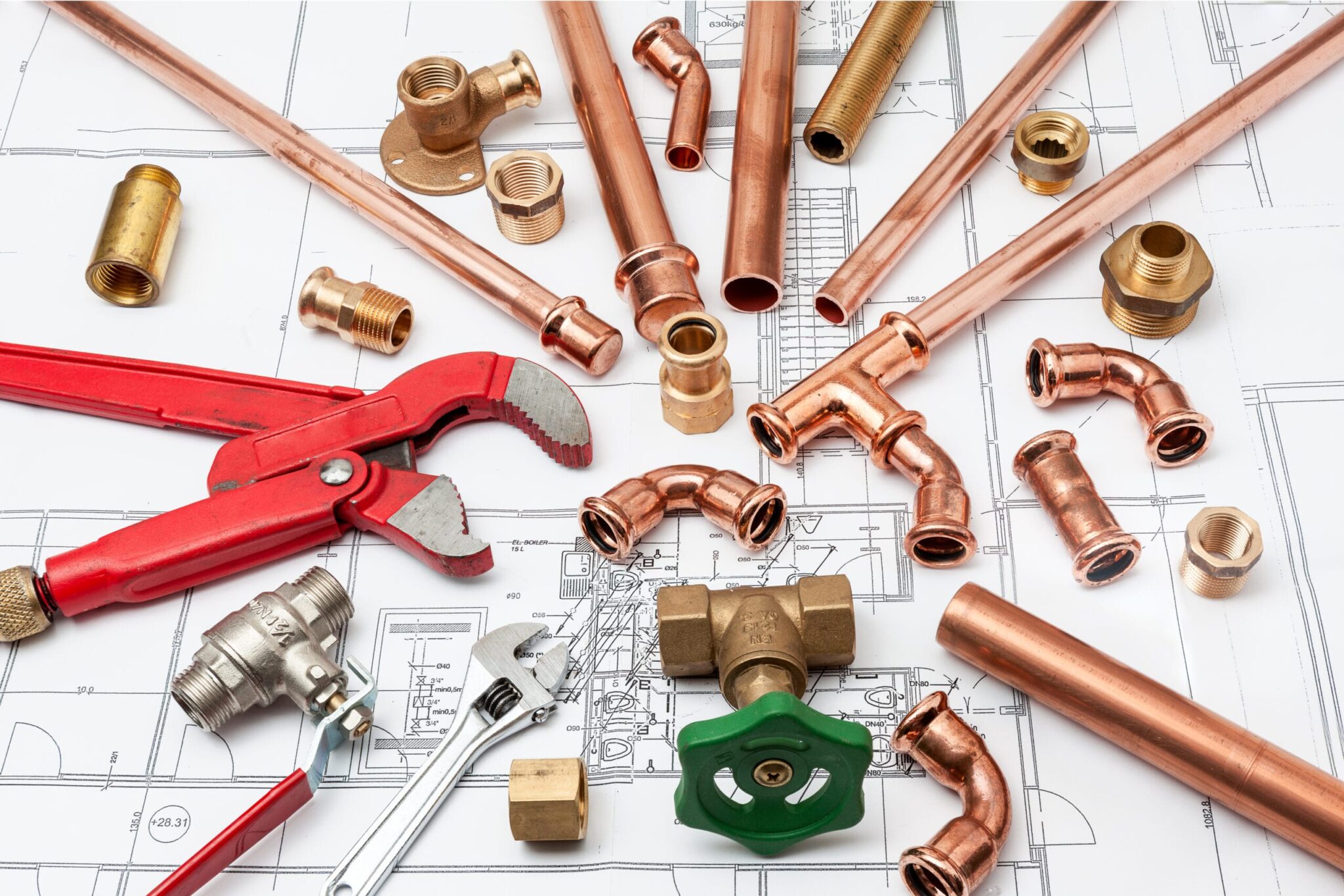 Copper pipes, fittings, valves, and plumbing tools in Upland