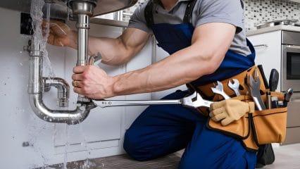 Technician using electronic equipment to detect a plumbing leak in Upland